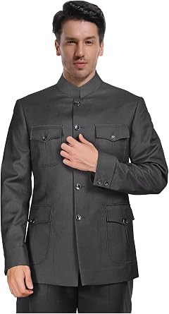 Formal Suits for Men 2 Piece Mens Suit Casual 4 Pockets Safari Jacket Suit for Wedding Grooms