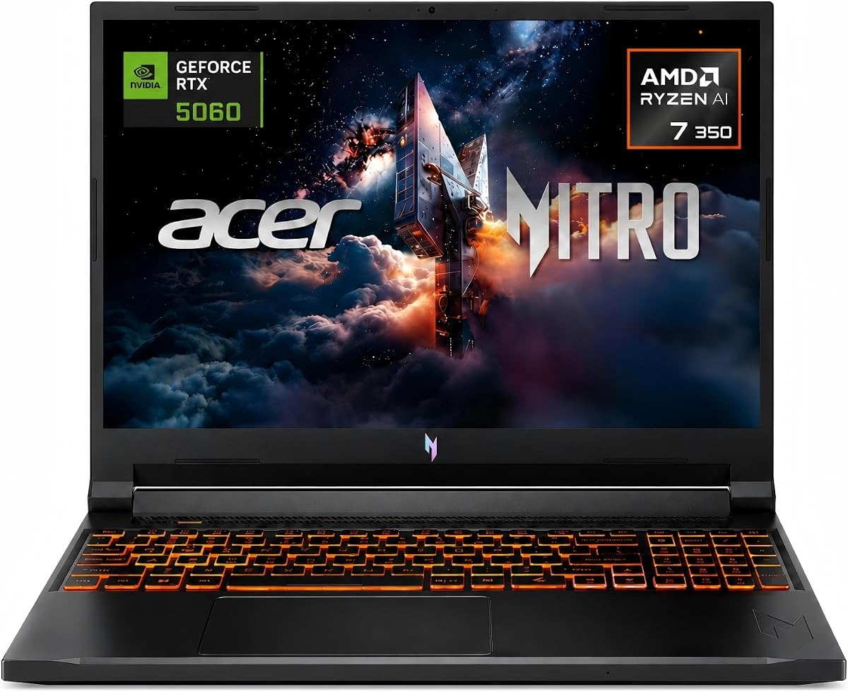 Acer Nitro V 16 WUXGA 180Hz IPS AI Gaming Laptop, Ryzen AI 7 350, RTX 5060 with 8GB GDDR7 VRAM, 32GB DDR5 RAM, 2TB PCIe Gen4 SSD, Copilot PC Laptop, Win 11