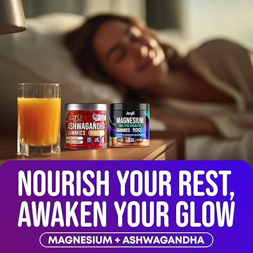 Miniatura 2 de JOYLI - Paquete de gomitas de magnesio y ashwagandha, veganas sin azúcar con glicinato de magnesio y raíz de ashwagandha, apoyo diario para el