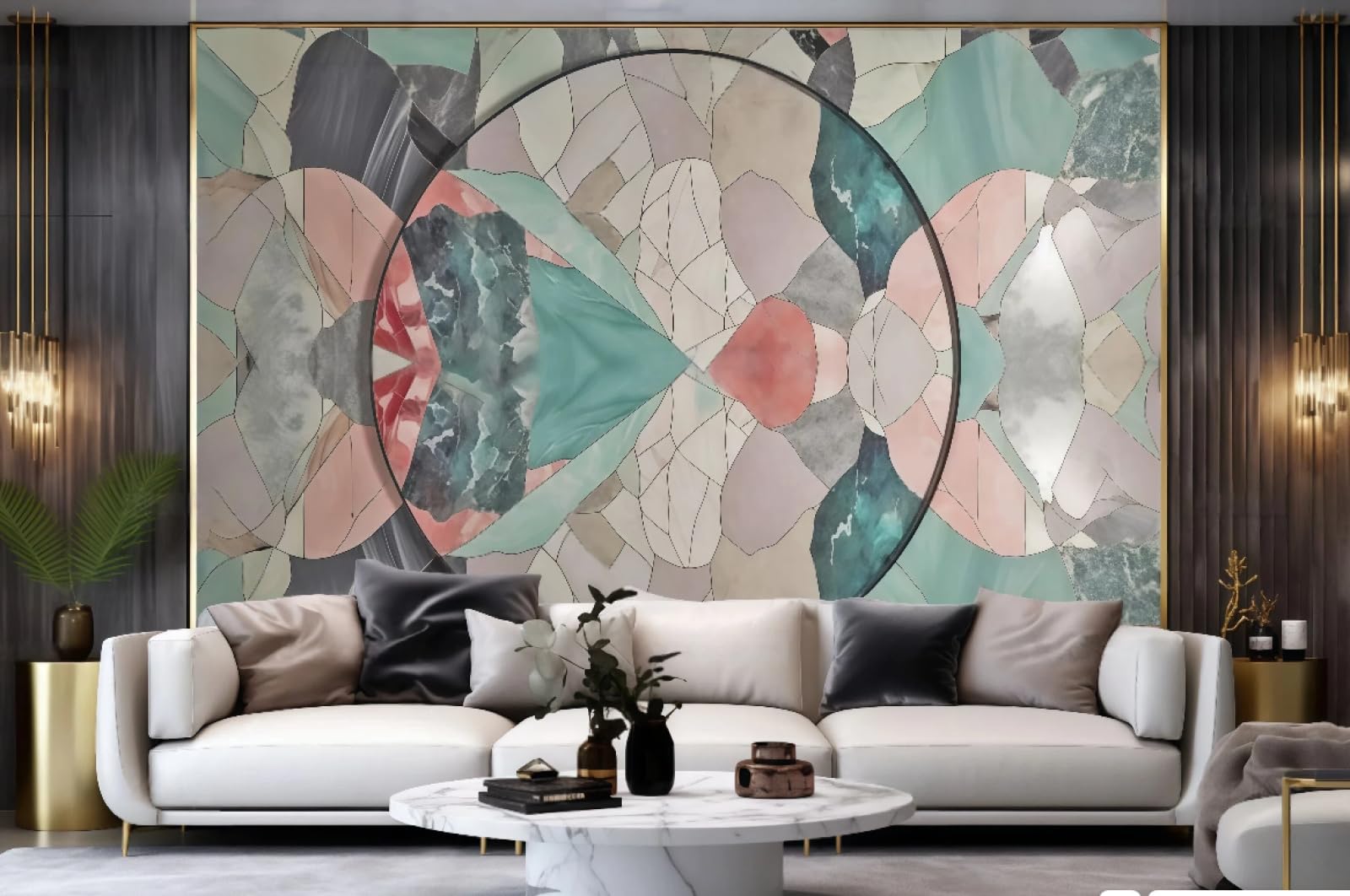 Tapeta nowoczesna minimalistyczna kolorowa geometryczna blok kolorów łączenie marmuru TV sofa tło tapeta ścienna salon sypialnia jadalnia mural, 3D, 430 x 300 cm