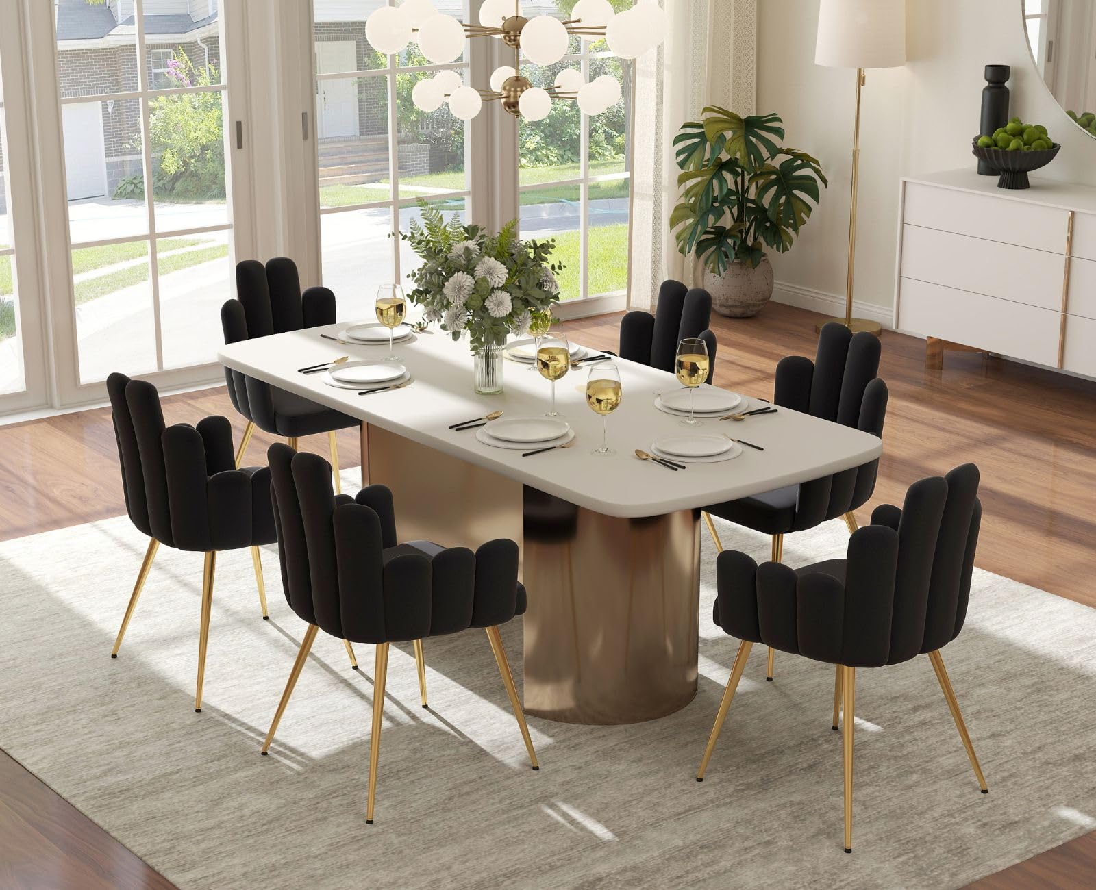 chairus Set di 2 Sedie da Pranzo in Velluto Sedie da Cucina, Nero