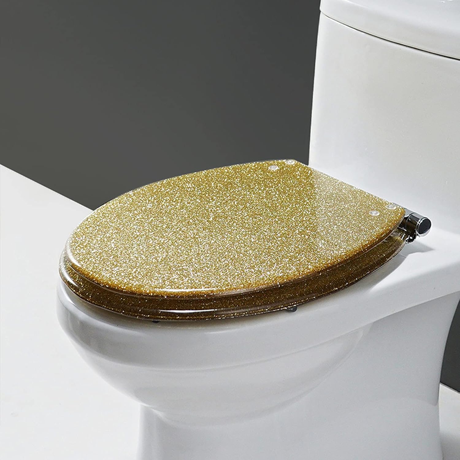 WEITONG Glitter Resin Toilet Seat, Toilet Seat Cover Round, Easy Installation and Cleaning, Soft Close(Gold, Silver, Black, Pink)