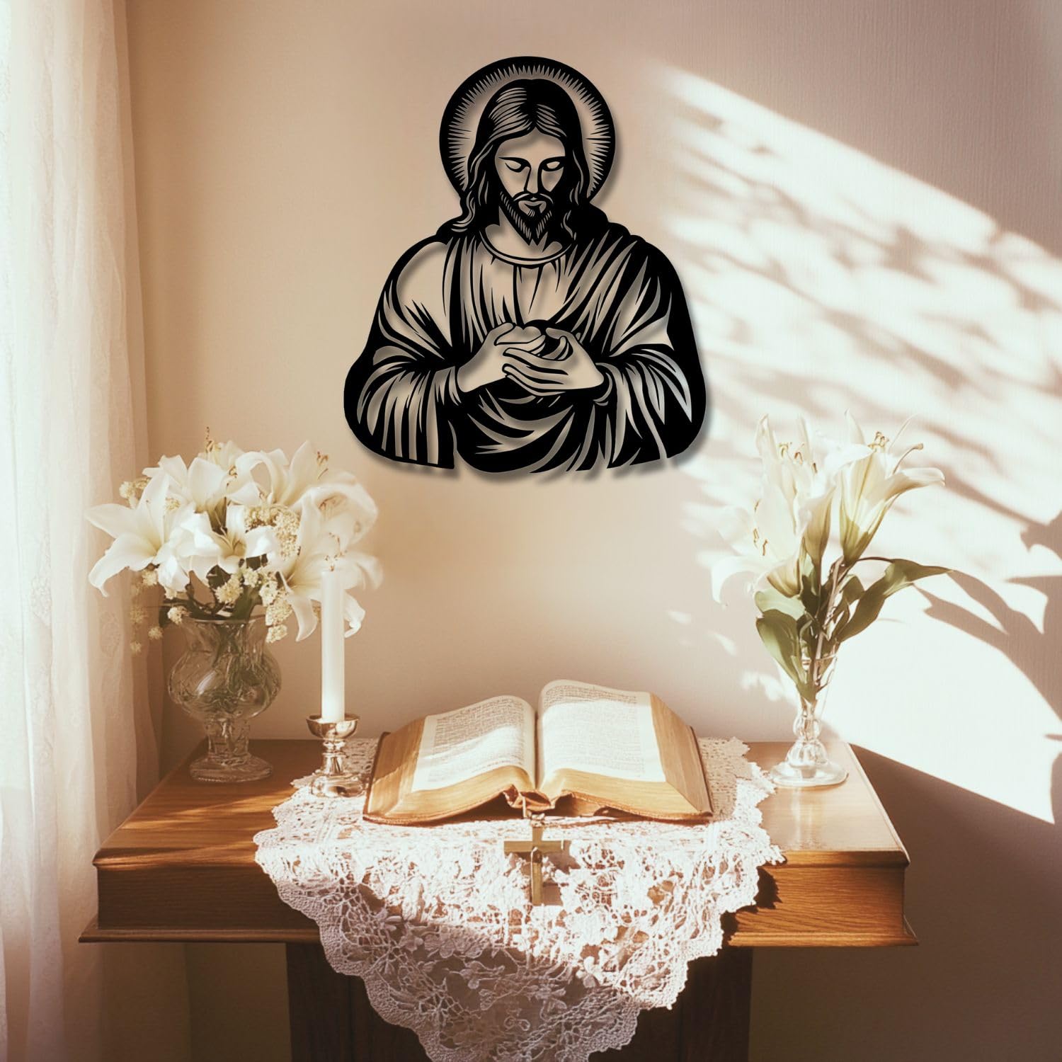 Décoration murale Jésus métal noir sans cadre pour habiller un grand mur