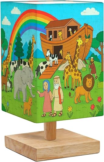 Table Lamp for Bedroom Bible Stories Noahs Ark Animals for Childrens Bibles Printing Posters Modern Beside Lamp Home Decor Night Light for Nursery Office Dorm Living Room
