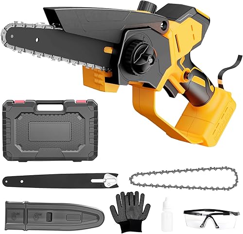 Mini motosierra Dewalt de 20 V, 2 en 1 de 6 pulgadas y 8 pulgadas con motor sin escobillas, sierra de cadena de poda de mano de 800 W para madera,