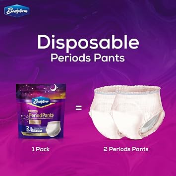 BODYFORM Period Pants - Women's Disposable Overnight Underwear - Heavy Flow Support 2 Period Pants (2 Count - Pack of 1) Large