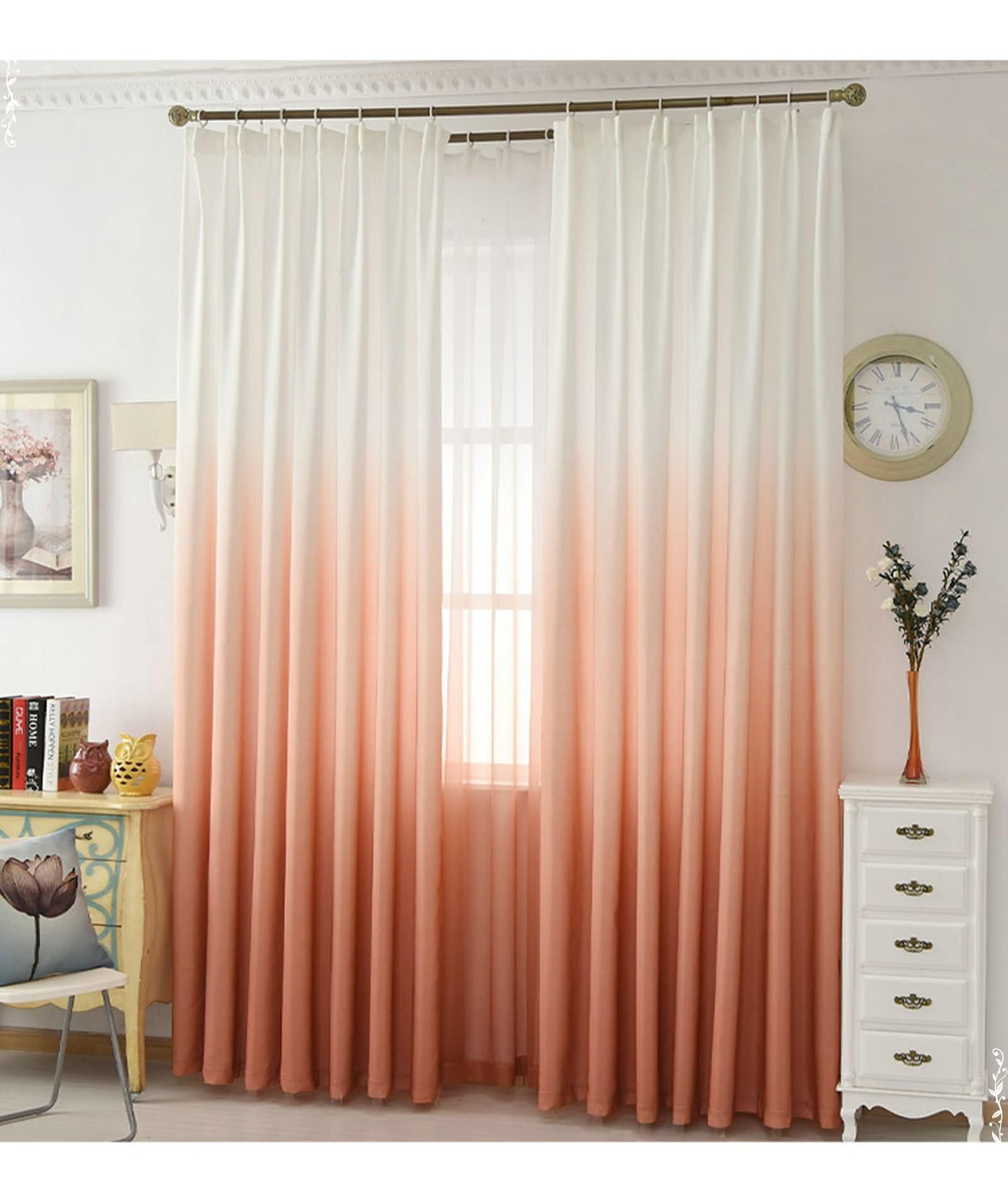 Homxi Window Curtain Blackout 2 Panels Set,2 x 40W x 63H,Curtains for Bedroom Windows Blackout Orange Red Gradient Color Curtains for Bedroom Hooks