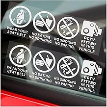 2 x T4 VEHICLE Stickers No Eating Drinking Smoking Vaping Wear your Seat Belt Signs CCTV Fitted Security Protection Health and Safety Window Minibus Cab Notice Reverse Decals 150x50mm White On Clear