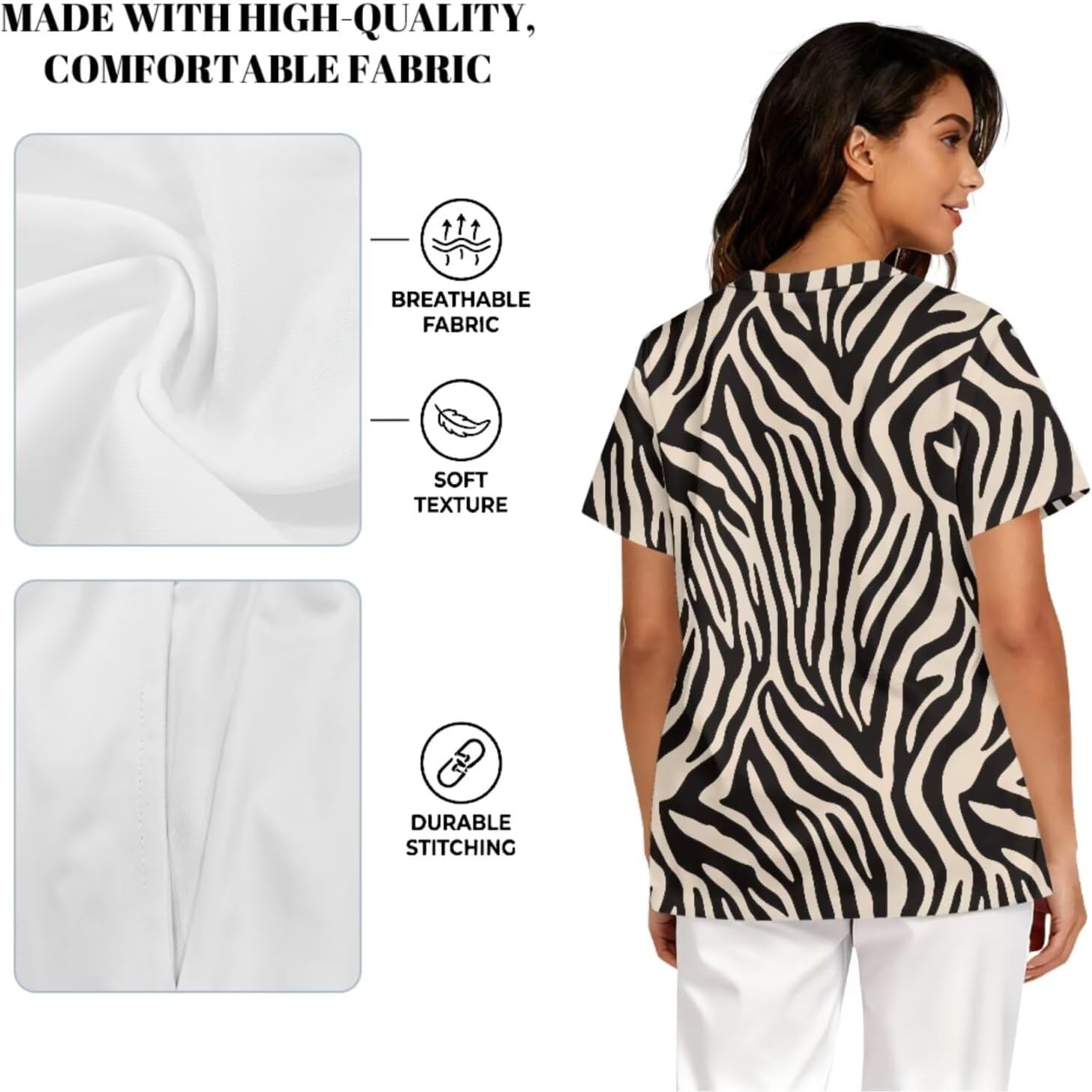 Animal Print Scrubs Set for Women Stretch V-Neck Scrub Tops with Pants, Pocket Medical Uniform for Nurse Doctor Work