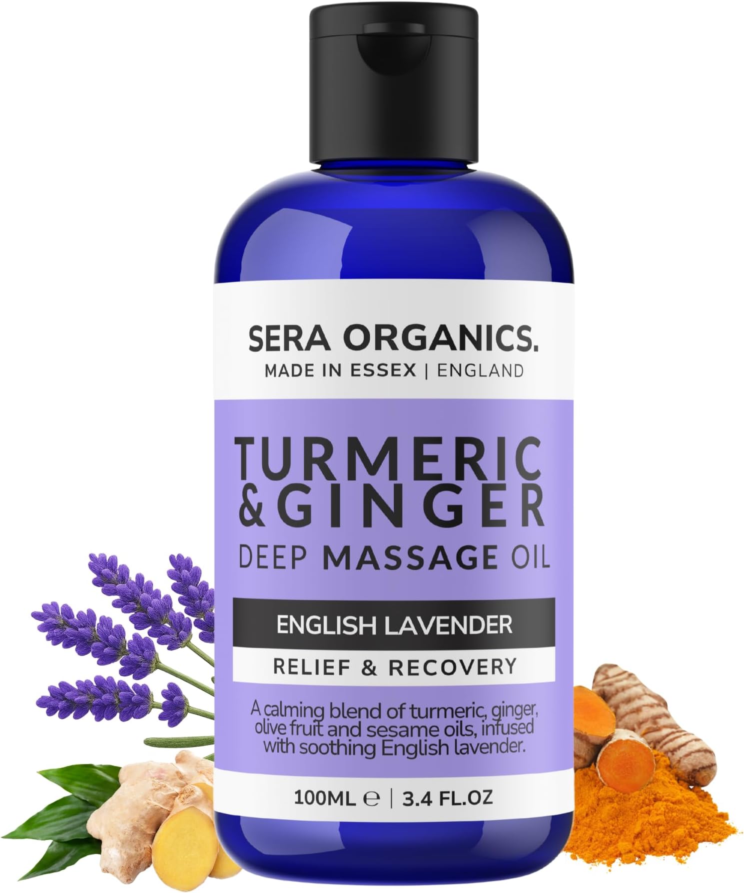 Turmeric Massage Oil for Arthritis Relief & Muscle Pain – 100% Natural, Anti-Inflammatory, Lymphatic Drainage, Joint & Nerve Soothing, Sleep Support – 100ml by Sera Organics