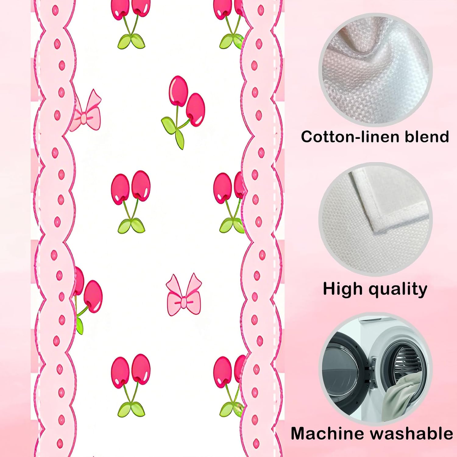 Nuxovilar Tablerunner and Placemats Set of 5 Pastel Pink Cherry Bow Print Linen Square Placemats Dining Sets and Accessories Table Decor Brunch, Tea Parties, Dining Tables