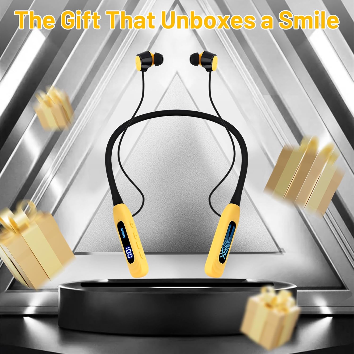 Podity Neckband Bluetooth Headphones, 1000H Extra Battery Life with Display Magnetic Earphones,Wireless Stereo Earbuds with Microphone, Waterproof in-Ear Headset for Sports/Workout/Office (Yellow) - Image 9