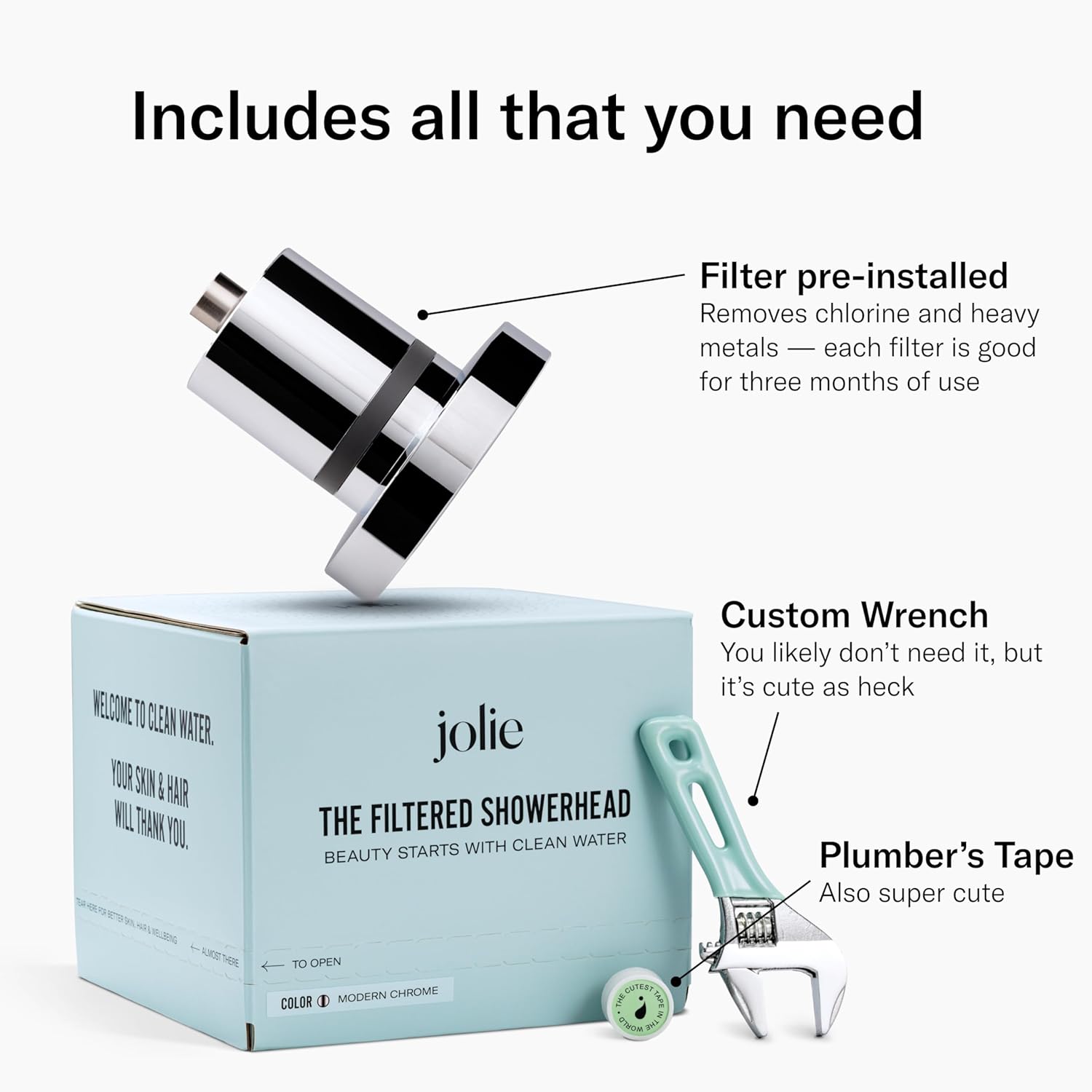 The Jolie Filtered SHOWERHEAD with Shower Water Filter System- High Pressure Showerhead, Hair and Skincare Accessory to Improve Beauty and Personal Care Routine (New Brushed Steel) - Image 3