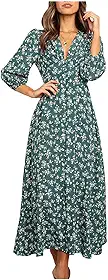 Vestido Feminino Vintage Manga Comprida Puff Floral Vestido Com Decote Em V Vestido Casual Para