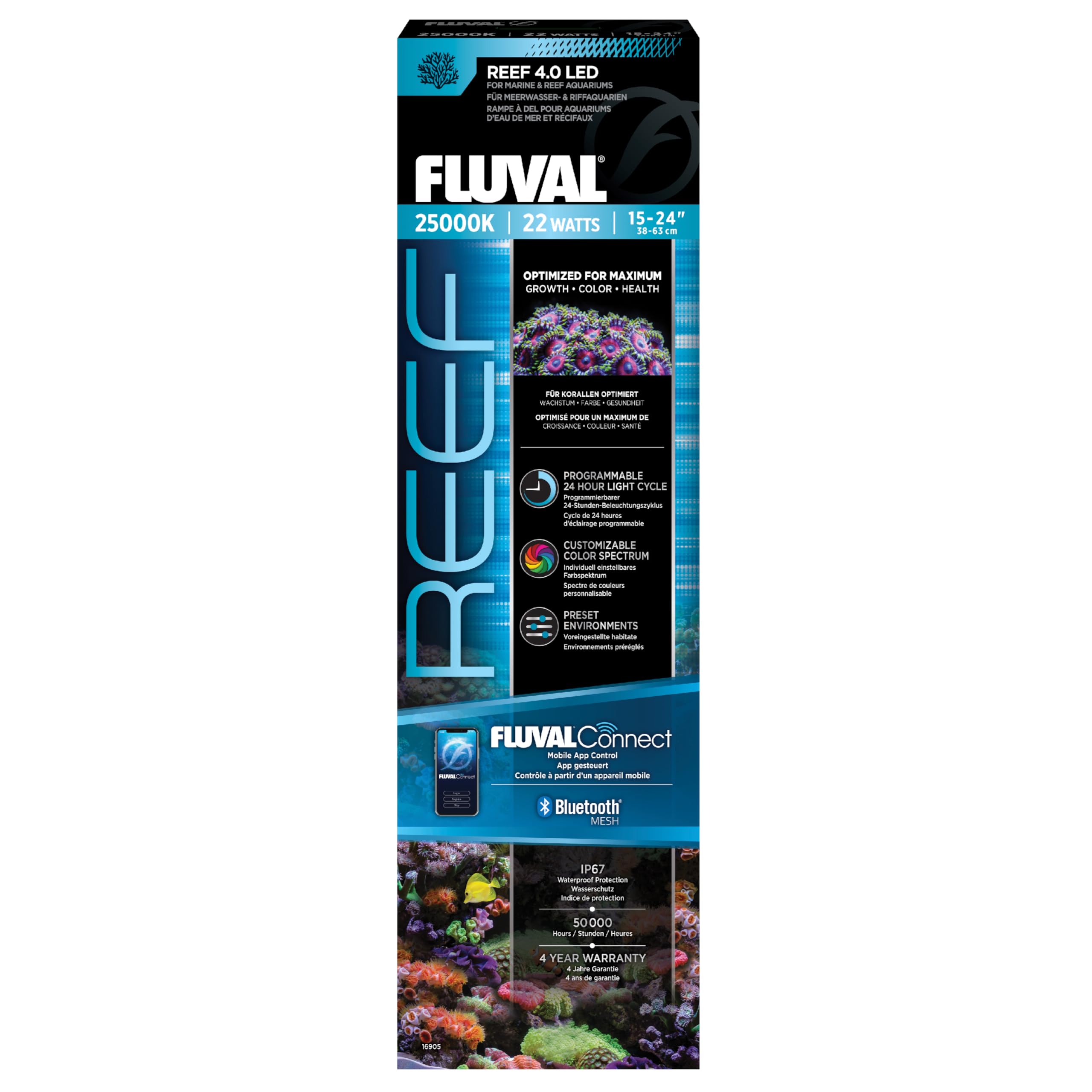 Fluval LED Reef 4.0, Marine Aquarium Lighting with Bluetooth Mesh, 22W / 38cm