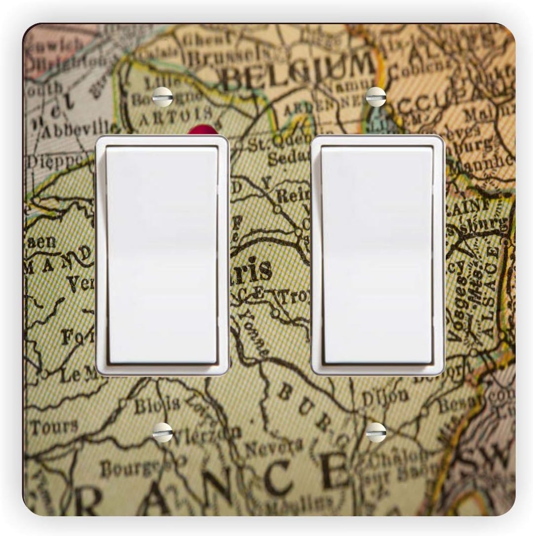 Paris Map Eiffel Tower -Light Switch Plate Cover - Double GFI Double Rocker - Two Gang Switch Plate Cover Switch Plate Cover