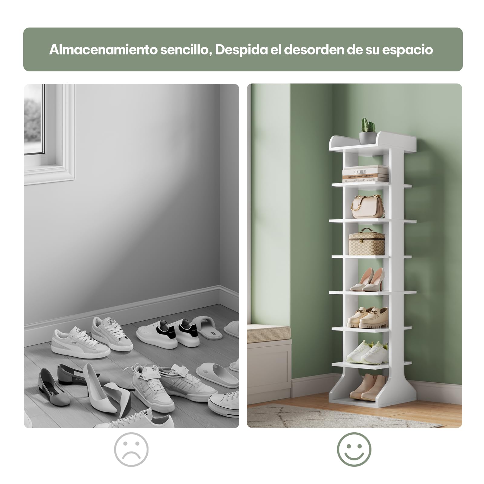 WOLTU Zapatero Estrecho y Alto, Estantería Vertical para Zapatos, Mueble Zapatero de 8 Niveles, para Pasillo, Salon, Entrada y Rincón, 27,5x30x121 cm, Blanco