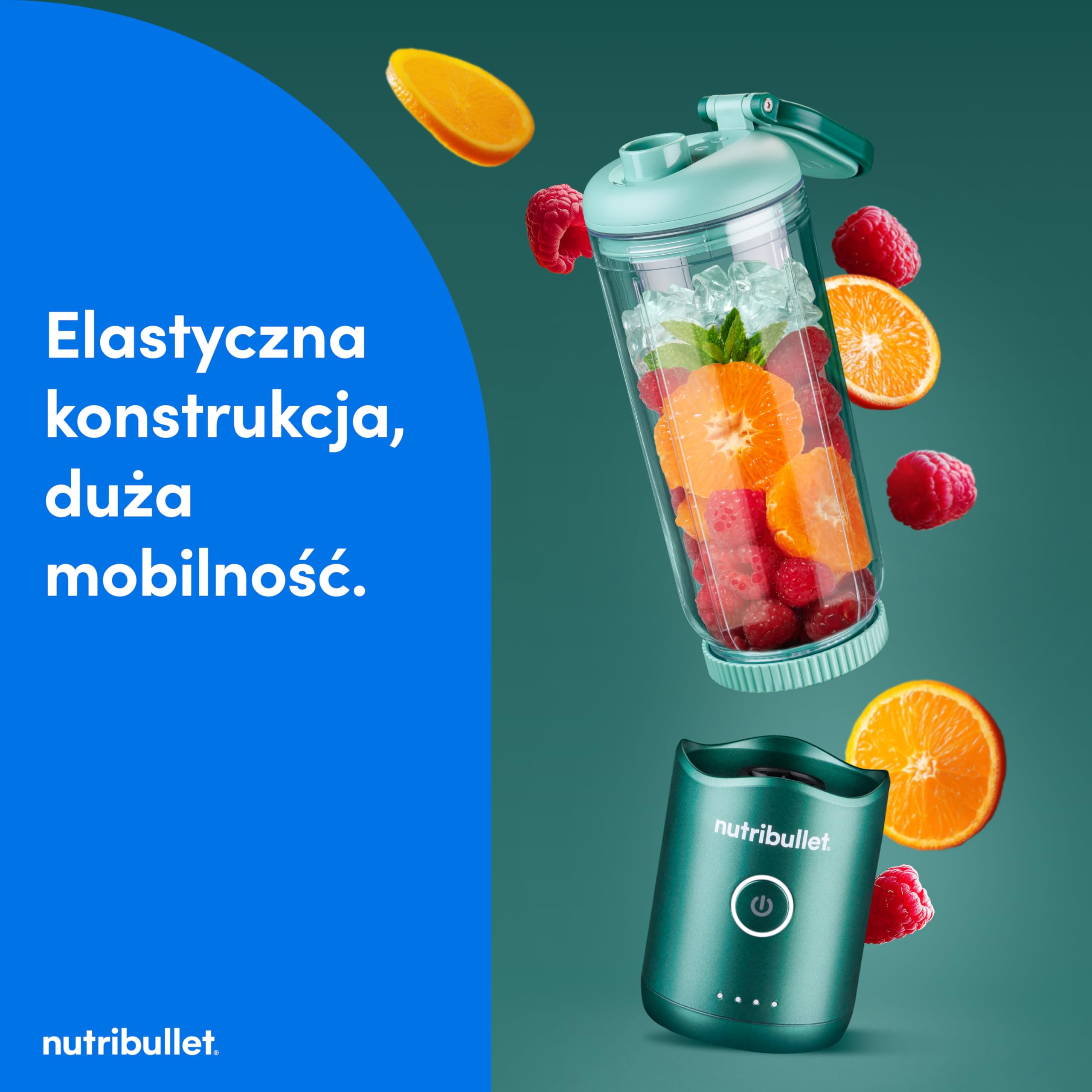 nutribullet Flex 590ml - Przenośny blender do smoothie z pokrywką z wylewką, mikser do siekania, mielenia lodu i mrożonych owoców, USB-C, kubek bez BPA, łatwy do czyszczenia, leśna zieleń (NBP013GR)