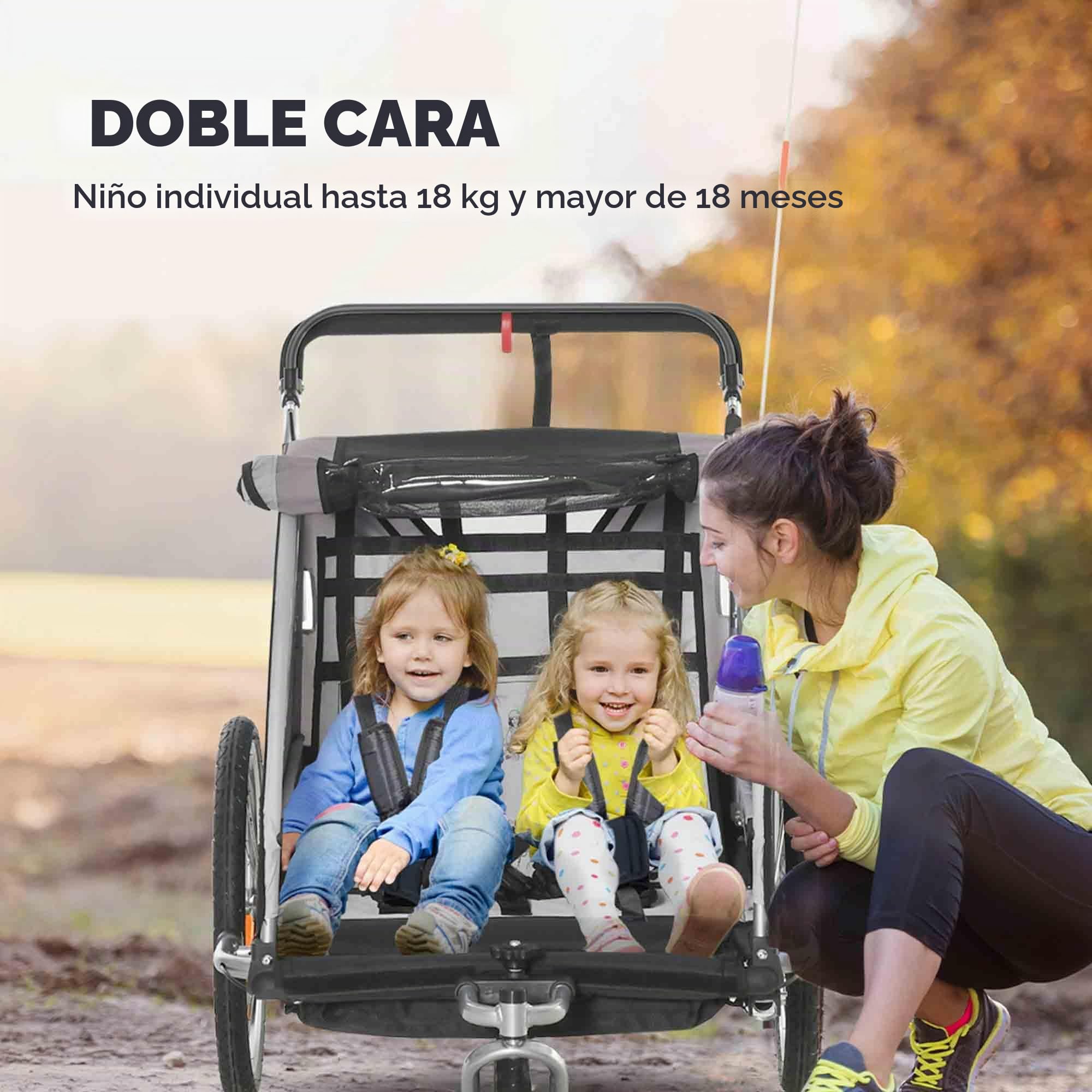 HOMCOM 2 in 1 Kinderfahrradanhänger, Kinderanhänger, Fahrradanhänger mit Mesh-Tür, 360° Drehbares Vorderrad, Buggy mit Bremse, Anhänger, 142 x 75 x 101 cm