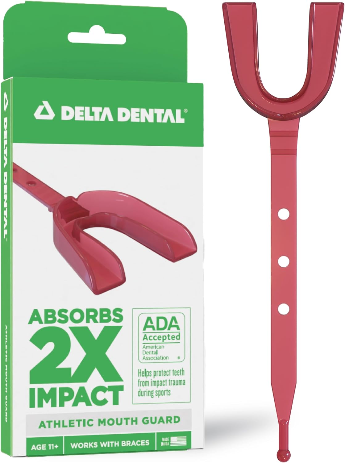 Delta Dental Strapped Mouth Guard, ADA Accepted, 2X Impact Absorption | 2X impact absorption vs standard mouthguards; works with braces; for contact sports