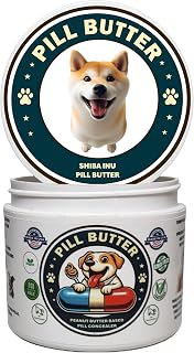 Shiba Inu Dog Treats to Wrap Pills (+100 Breeds) Jar of Non-Sticky Moldable Paste Made of Real Human Grade Dog Peanut Butter Treat, Food or Gift to Hide Dogs Pills (60 Servings)