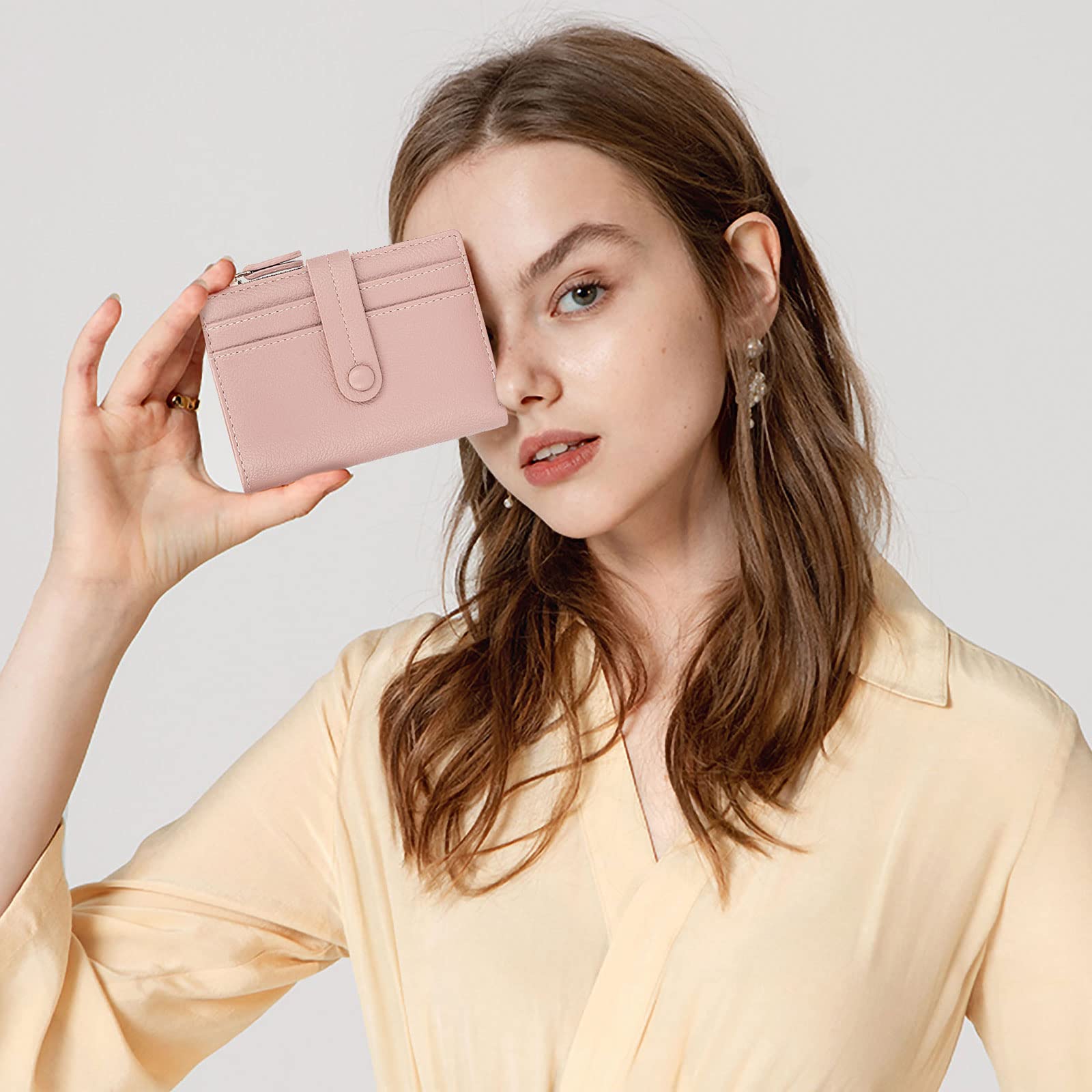 HKCLUF Portafoglio Donna Piccolo, RFID Portamonete in Pelle Cerniera Porta Carte di Credito con Tanti Scomparti(A04-Rosa)