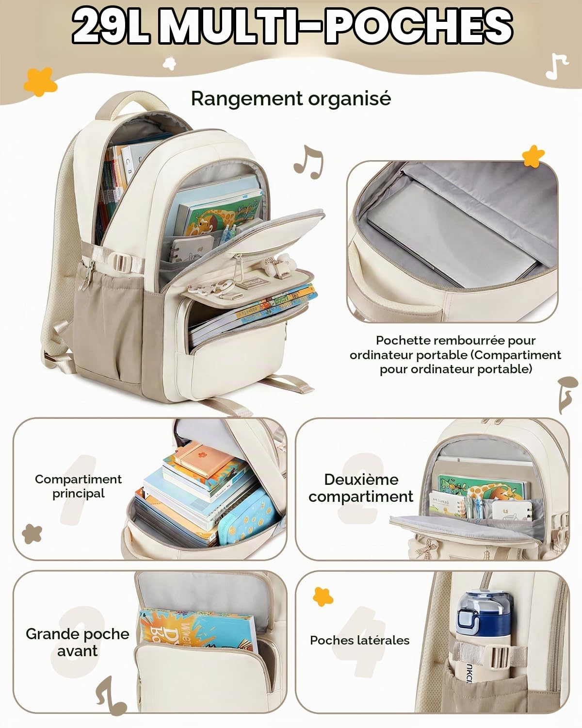 Amythe Sac à dos Ado Fille 3e-9e École Voyage