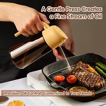 YARRAMATE 16oz/470ml Light-Blocking Dark Oil Sprayer for Cooking, 2-in-1 Olive Dispenser Bottle, Premium Amber Glass, Food-Grade Mister for Air Fryer, BBQ, Kitchen Use (Orange) | Food-Grade 2 in 1 Olive Oil Dispenser Bottle for Kitchen, Premium Dark Amber Glass Oil Bottle for Air Fryer, BBQ