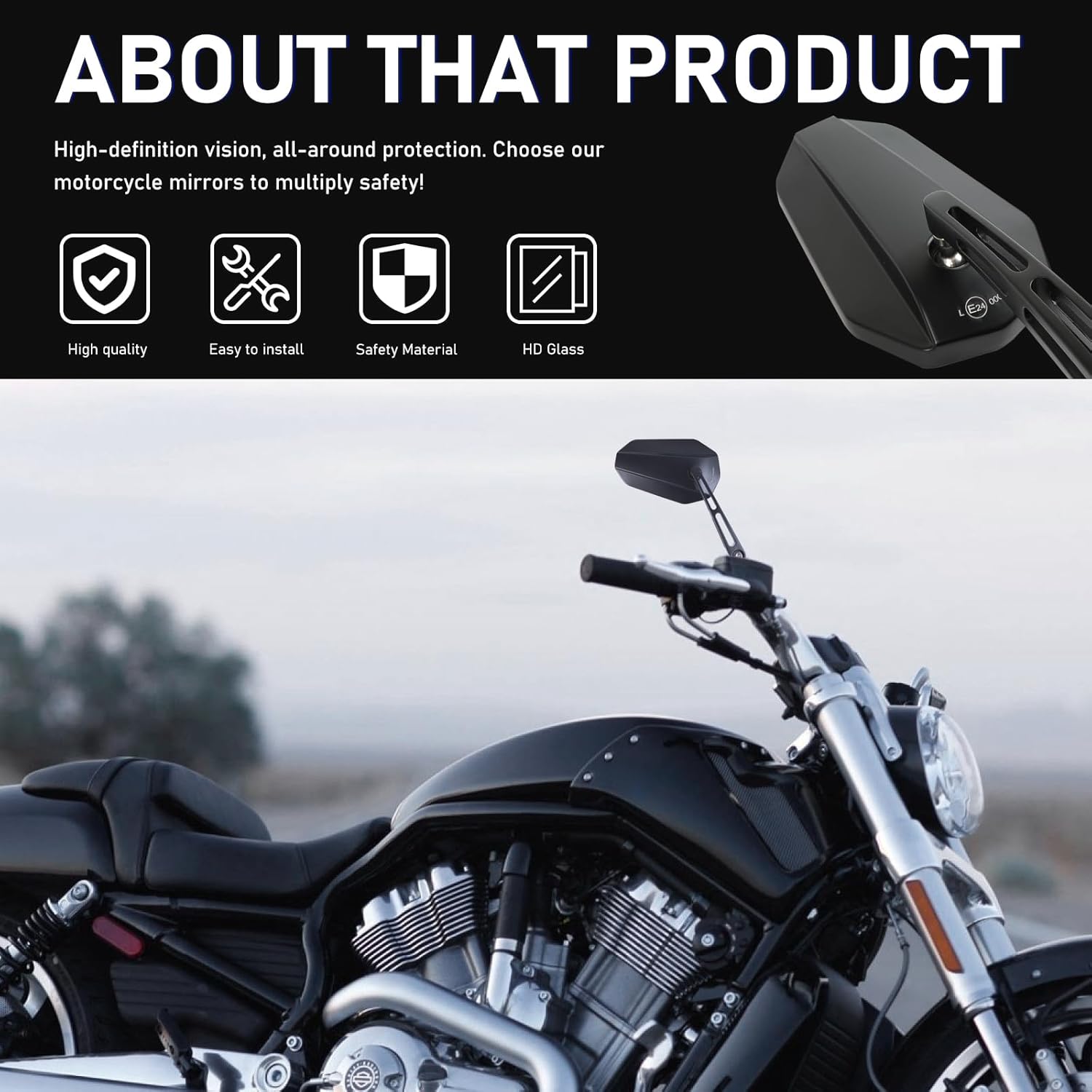 DREAMIZER Motorcycle Rear View Mirrors Black Universal 8MM 10MM Rearview Side Mirror Anti-glare Mirrors Compatible with Honda Rebel Shadow Spirit Aero Arrow 600 750 1100 VTX1800 Magna V Star Vulcan