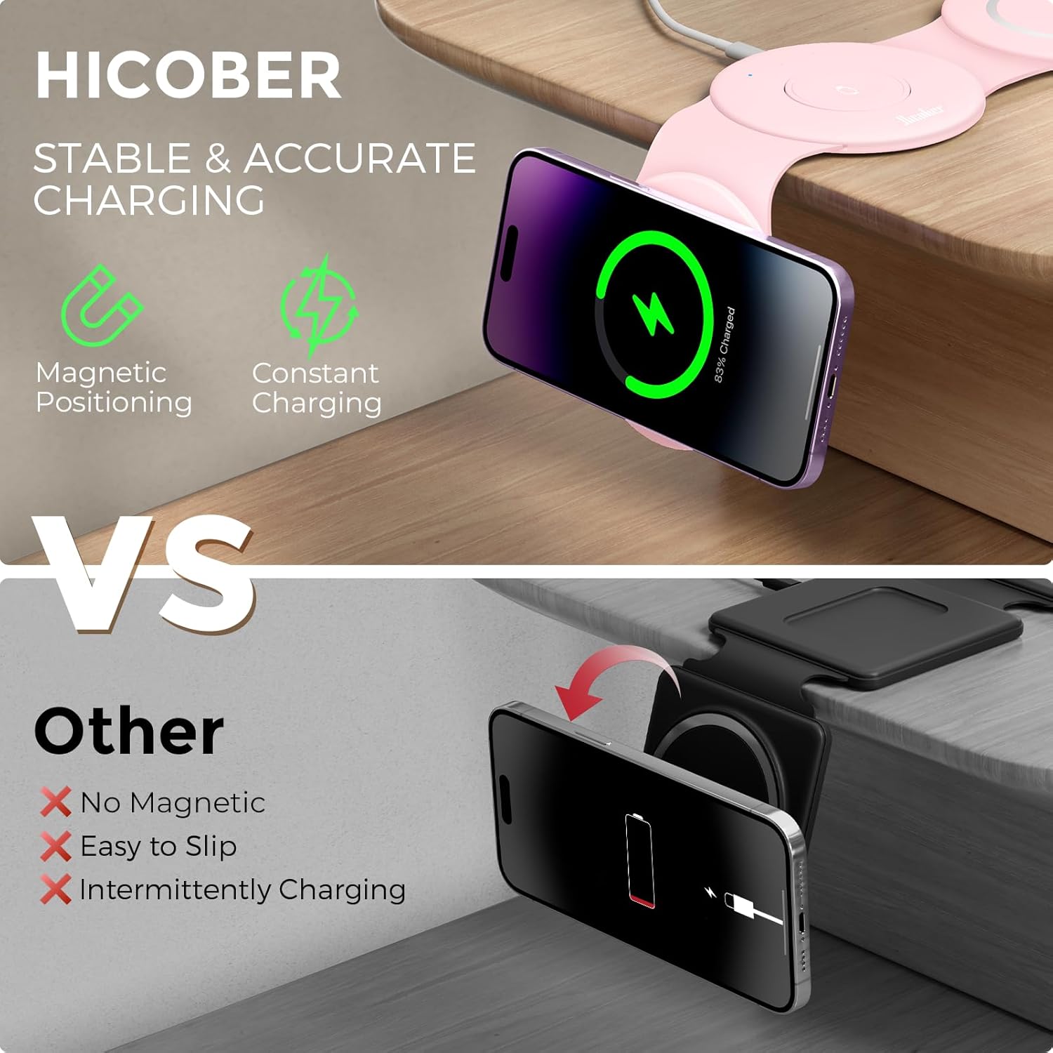 Hicober 3 in 1 Wireless Charging Station for Apple Watch and iPhone Air 17 16 15 14 13 12 Pro Max/Plus, Magnetic Foldable Wireless Travel Charger Station Stand for Airpods iWatch All Series Pink