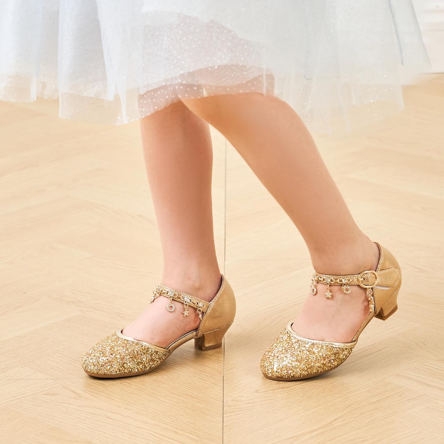 Stelle Girls Mary Jane Dress Shoes Low Heel Glitter Patent Bow Kids Party Wedding Flower Girl School Shoes(Toddler/Little/Big Kid) - Image 2