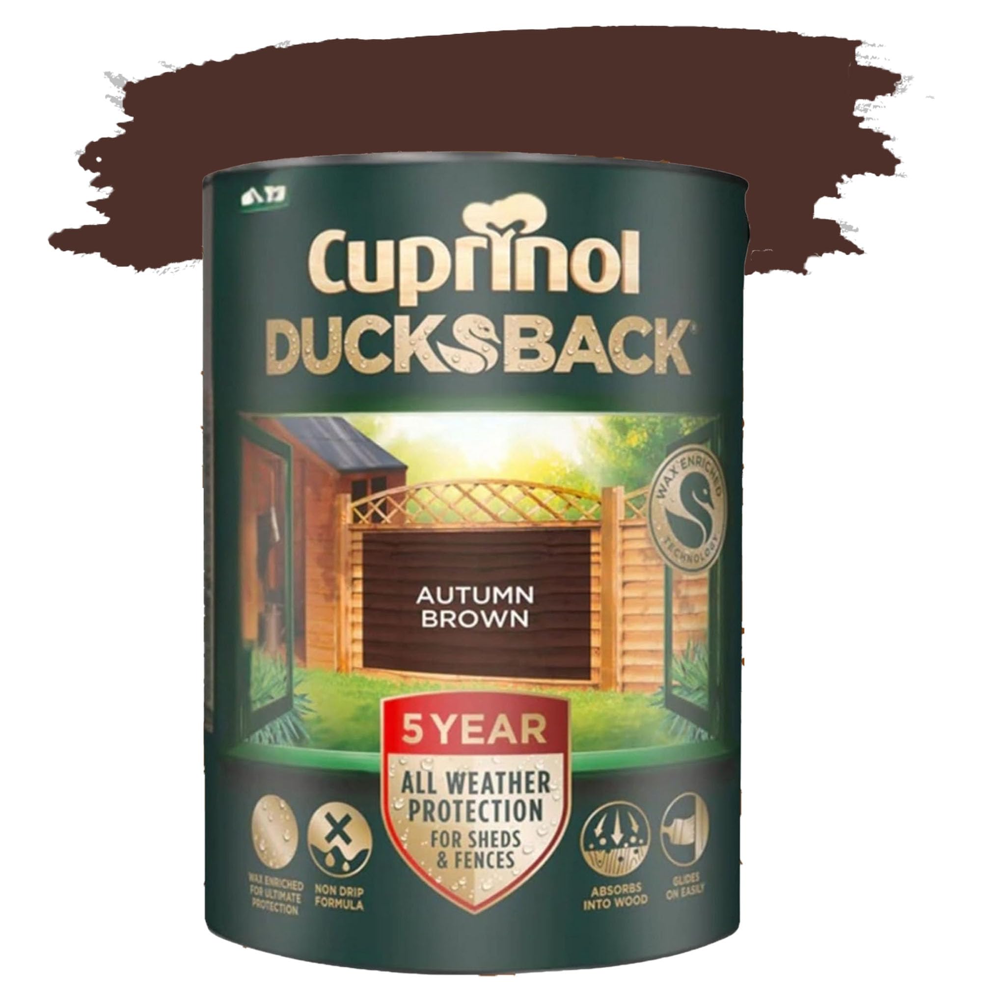 DUAYRA Ducksback Fence Paint 5L | All Weather Protection Paints | Outdoor Sheds Fence Wood Treatment | Low VOC - 10m²/L Coverage | Quick Drying Waterproof | Non Drip, Wex-Enriched | (Autumn Brown)