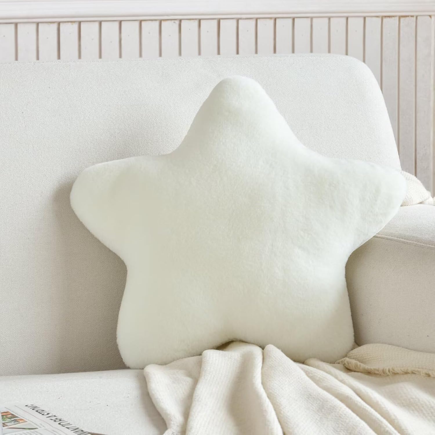AVSHUB Star Throw Pillow Cute Star Shaped Cushion Soft Room Decor Plush Bolster Cushion for Bedroom Sofa Chair (15inch, White)-image-16