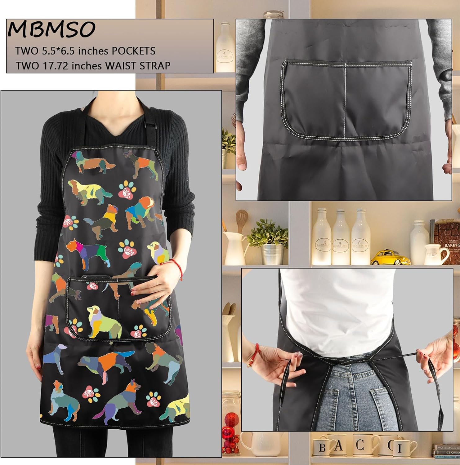MBMSO Dog Grooming Apron with Pocket - Colorful Dog Lover Gift for Groomer image 3