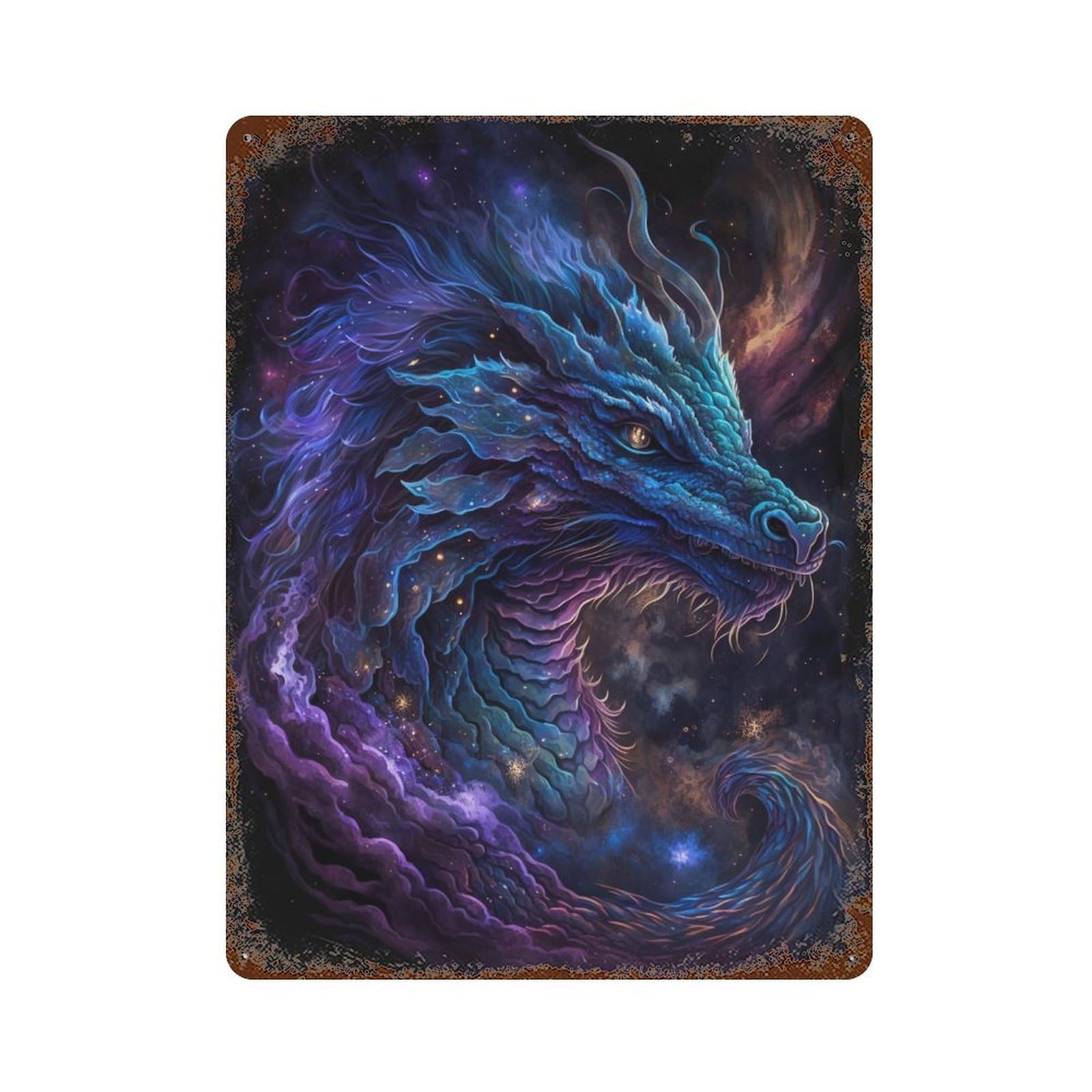 Rust Effect Galactic Dragon Art Print-7 Decorative Tin Sign 15.7"x11.8", Classic Wall Plaque for Pub, Kitchen And Man Cave Decor
