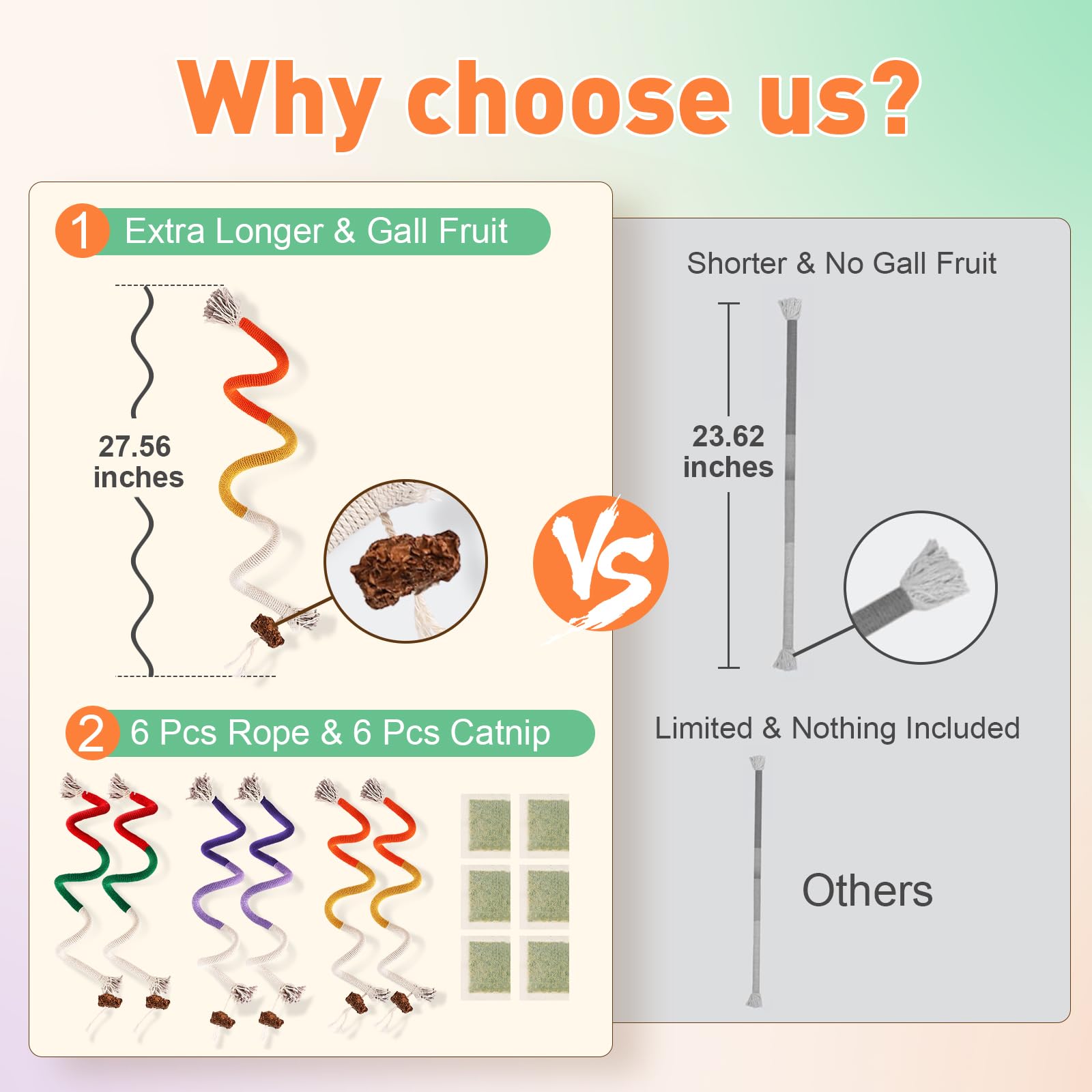 TEAWOO 6 PCS Cat Toys Chew Ropes, 27.56 Inches Cat Chew Rope Toy for Teeth Cleaning, Safe Catnip Toys for Cats Rope Chew Toy (6 Bags of Catnip Included)