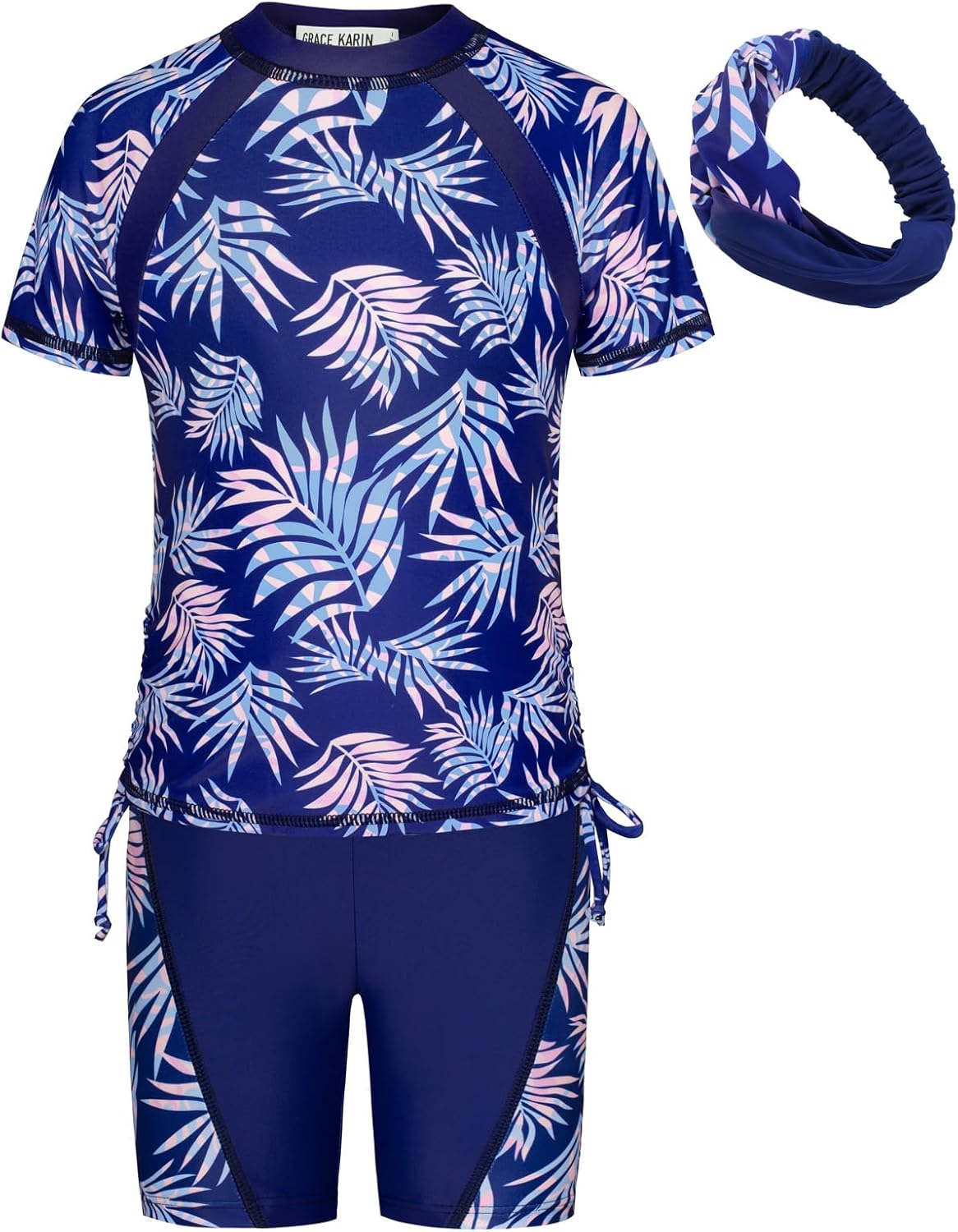 GRACE KARIN Girls Rash Guard Swimsuit Short Sleeve Two Piece Bathing Suit 6-12Y