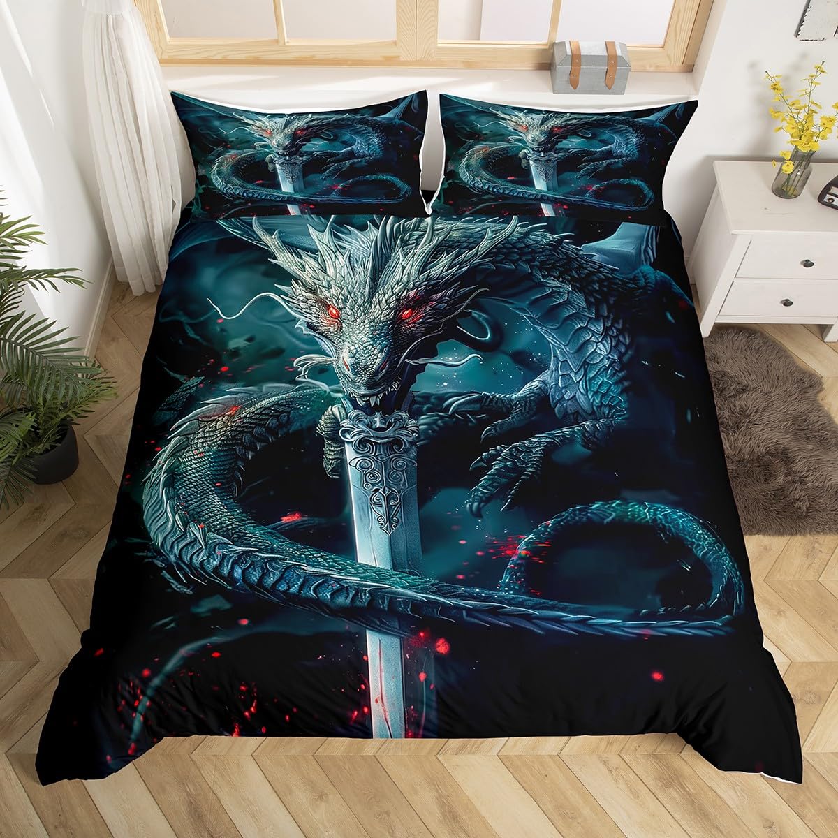 Linge de lit dragon magique 155x220 pour chambre de garçon et adulte