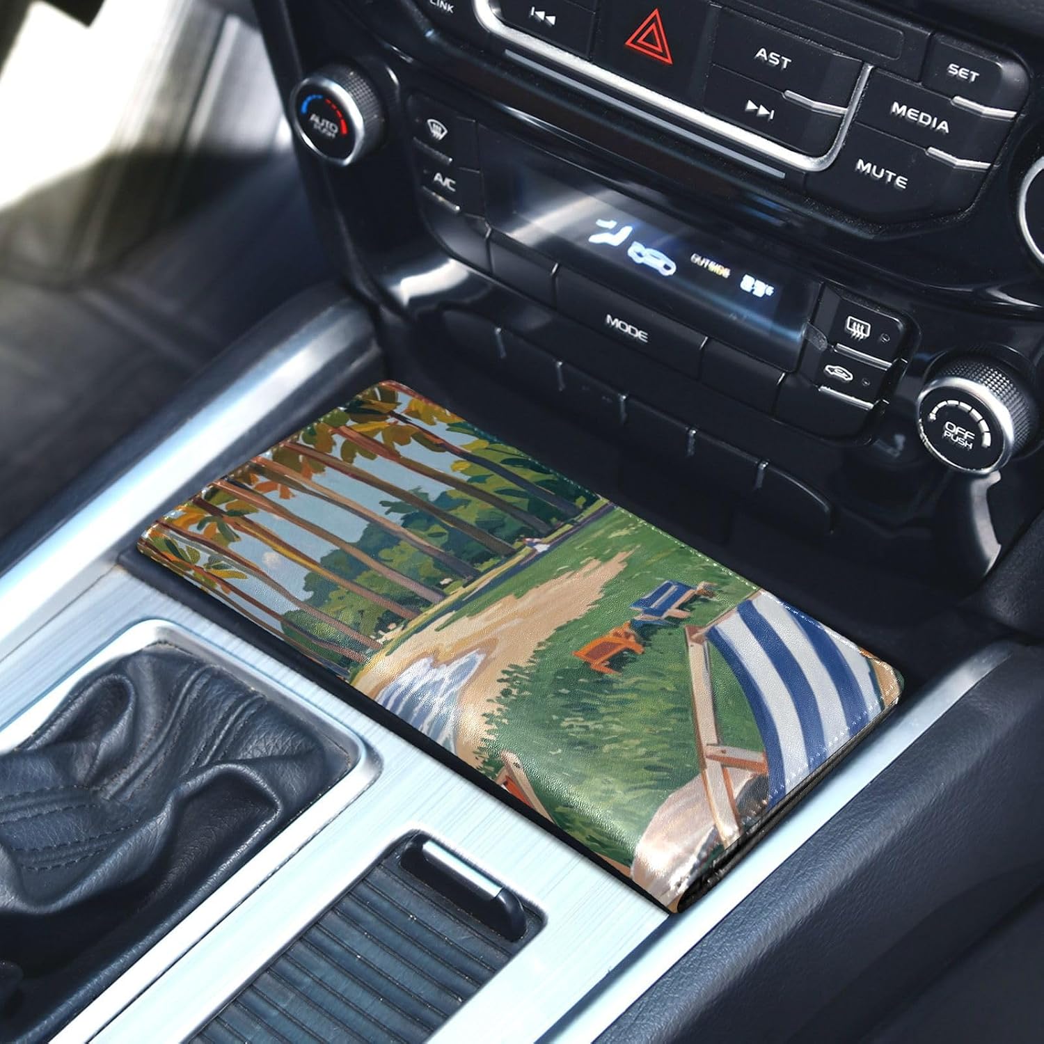 Oil Painting Summer Green Hawaiian Beach Premium Leather Car Registration & Insurance Card Holder Auto Truck Comparment Accessories Case for Essential Document, Driver License, Cards image 5