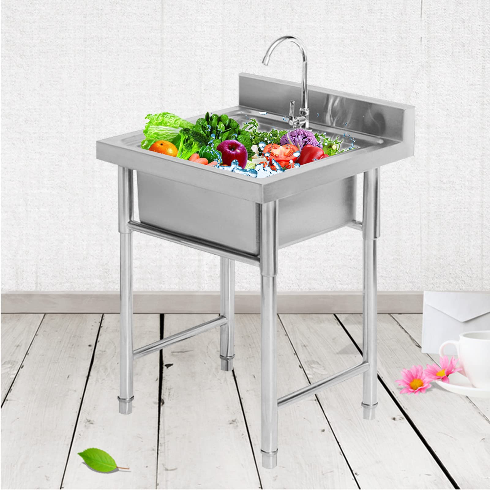 Évier cuisine 1 bac inox lavabo commercial de restaurant et plonge