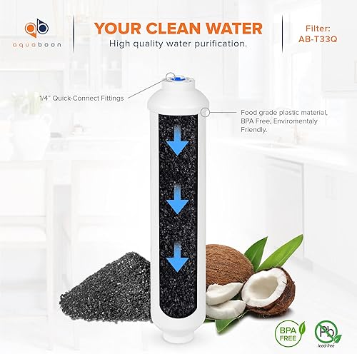 Miniatura 2 de Aquaboon Filtro de agua de carbón activado T33 - Filtro de agua en línea para refrigerador se adapta a línea de agua de 14 - Filtro para máquina de