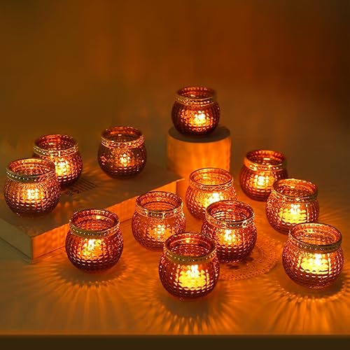 Miniatura 7 de Portavelas votivas ámbar, soporte pequeño de cristal para velas de té, 12 piezas, para mesa de boda, fiesta bohemia vintage, centros de mesa de