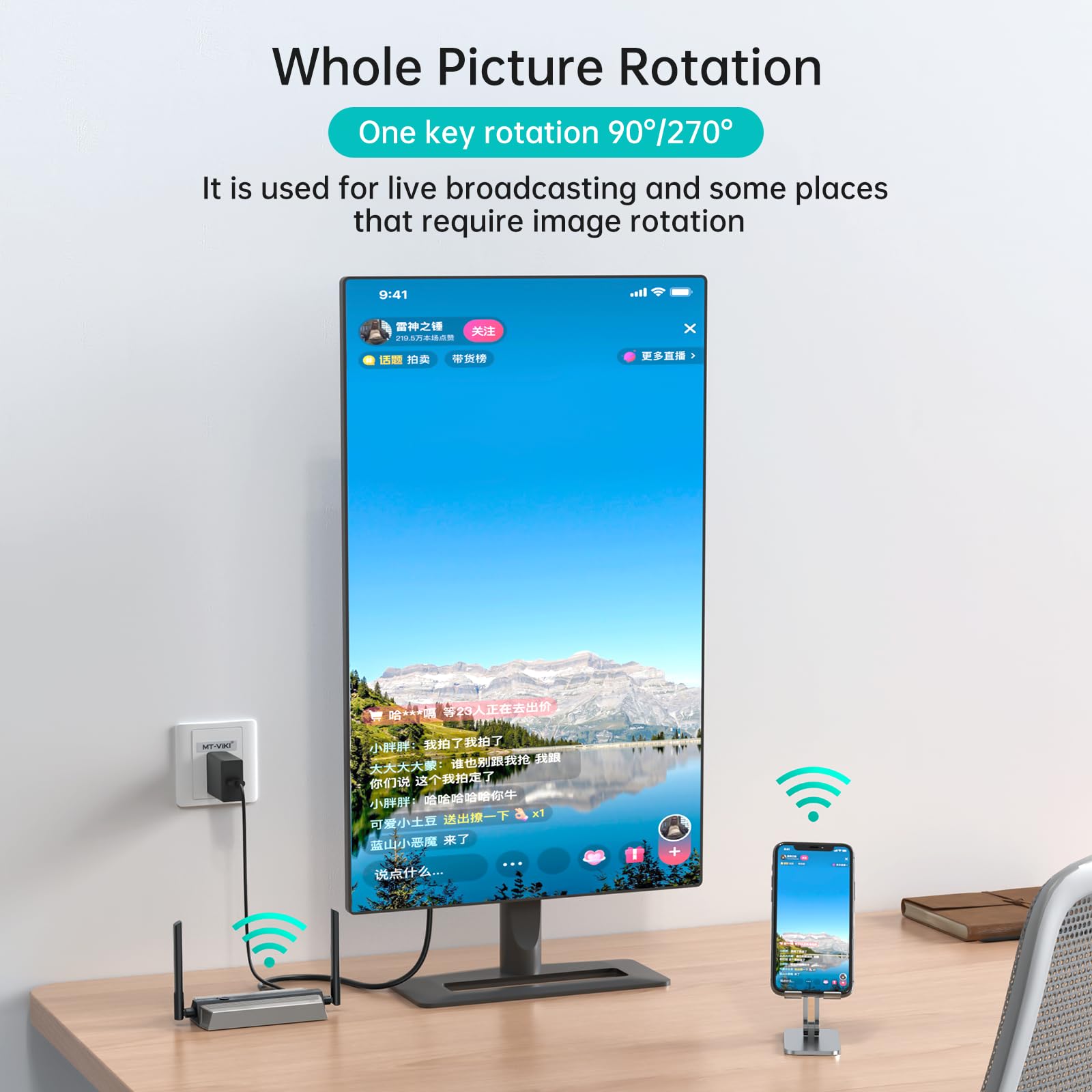 MT-VIKI Bezprzewodowy nadajnik 4K30 Hz HDMI 5G HDMI bezprzewodowy nadajnik i odbiornik 50 m do telefonu komórkowego, laptopa na monitor, projektor z 2 x wyjście HDMI i 1 x wyjście VGA HDMI 1.4/1.3