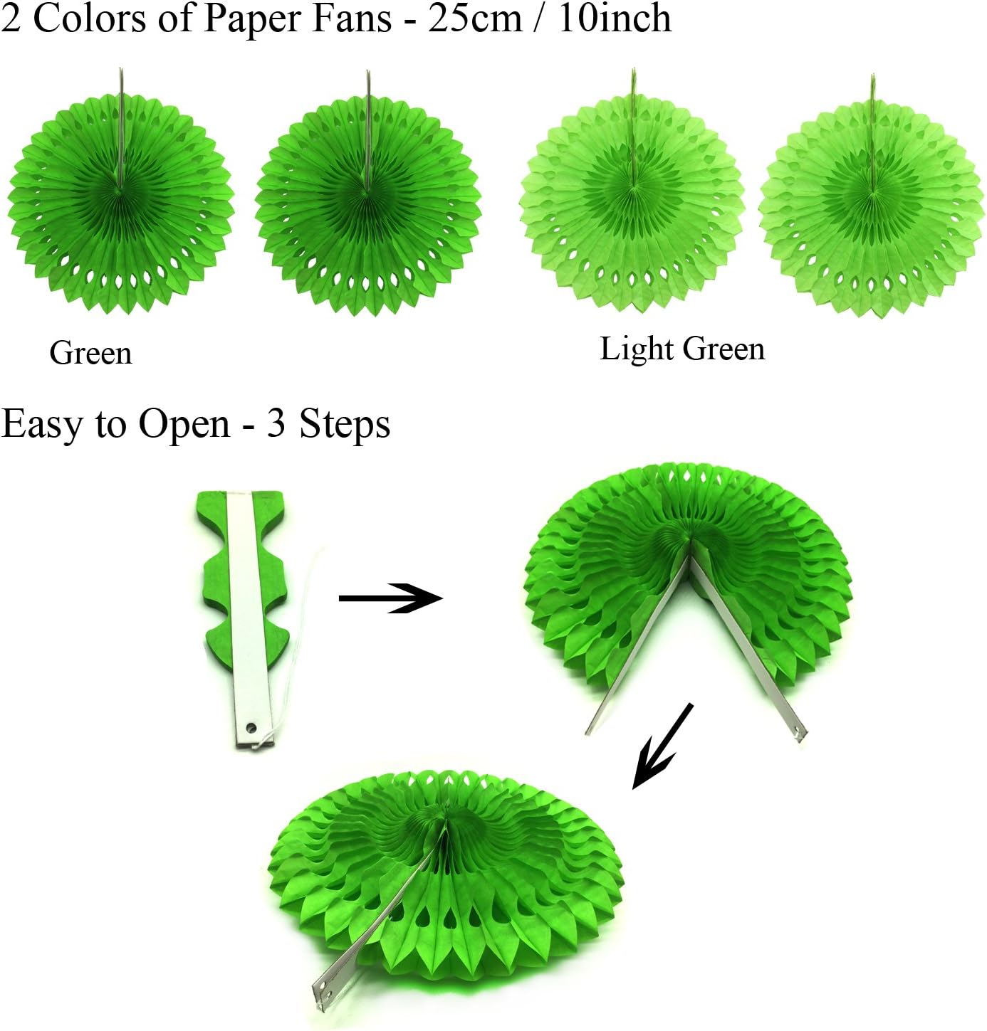 ZERODECO Party Decoration, 21 Pcs Green Hanging Paper Fans, Pom Poms Flowers, Garlands String Polka Dot and Triangle Bunting Flags for Golf Party Dinosaur Birthday Parties Arbor Day : Everything Else