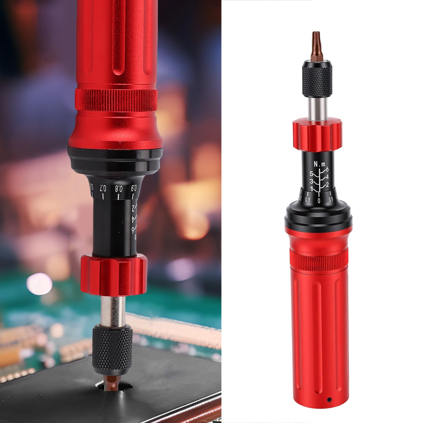 Marhynchus Kit de Destornillador de Torsión Mecánico, Destornillador de Torsión Preestablecido Ajustable, Rango de 1-6 Nm, Casquillo Hexagonal de 1/4 de Pulgada con 19 Puntas de Acero CrV