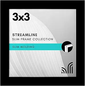 Americanflat 3x3 Picture Frame with Polished Crystal-Clear Glass - Streamline Collection - Thin Border Square Frame for Tabletop Display - Easel Stand Included - Black