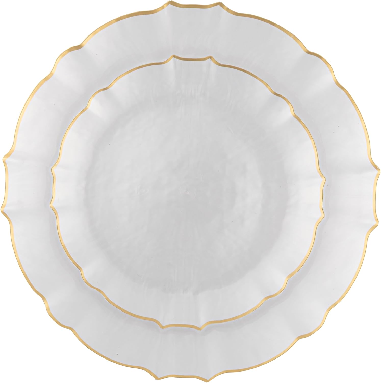 PLASTICPRO 24 Piece Clear WithGold Rim Aristocratic Combo Plastic Dinner Plates Disposable Plastic Fancy Heavy Duty Party Dishes 12, 7'' inch and 12, 10'' inch, Clear With Gold Rim - Image 5
