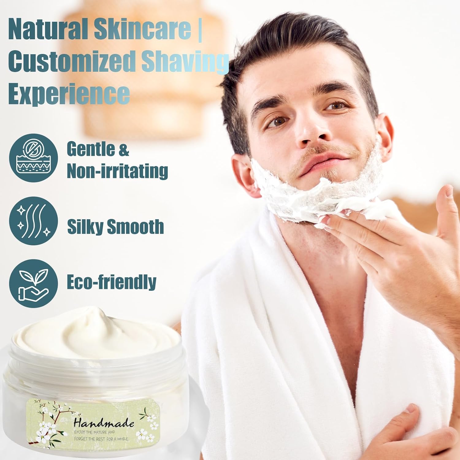 JUYRLE Shaving Cream Making Kit- DIY Natural Shave Cream for Mens, Sensitive Hair Removal Cream with Shea Butter, Sweet Almond Oil, Smooth & Silky Shaving Soap Christmas Gifts for Men, Boyfriend