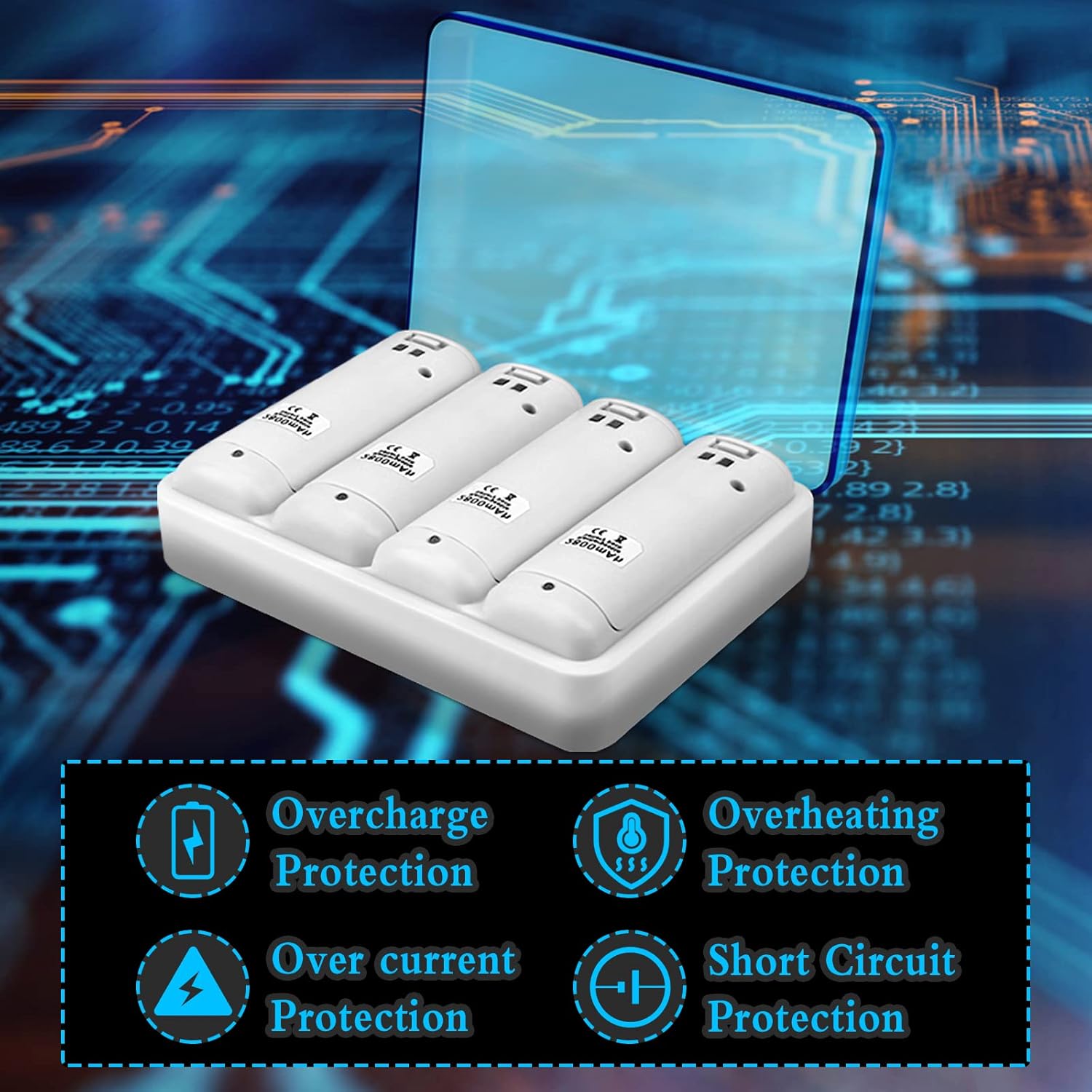 4-in-1 Charging Station for Wii U Remote Controller, 4 Pcs Rechargeable 2800 mAh Battery Packs with USB Cable Compatible for Wii U Remote Game Controller (White)