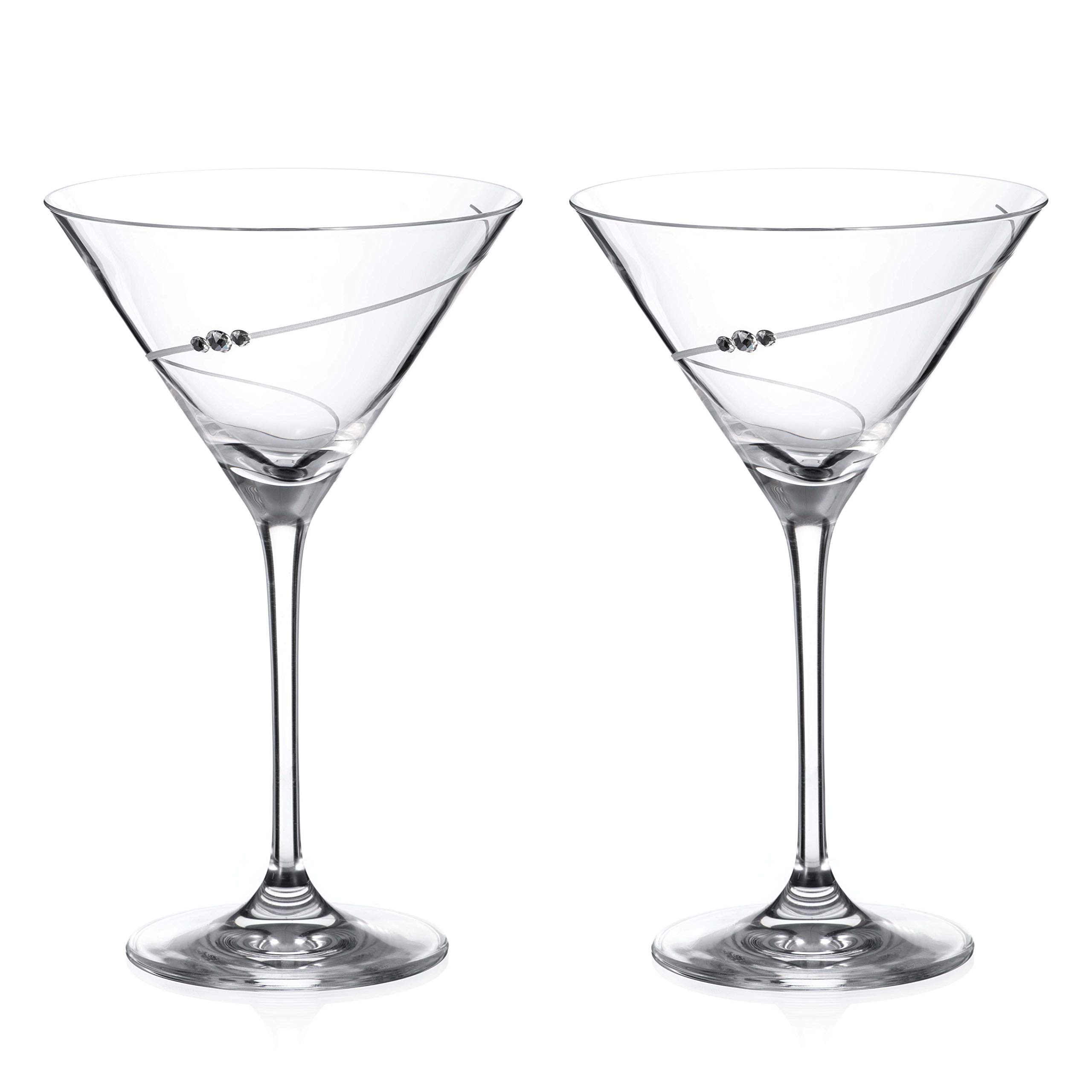 DIAMANTE Swarovski Martini Prosecco Cocktail Glasses Pair, 'Silhouette' Hand Cut Design Embellished with Swarovski Crystals - Image 2